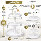 [3-in-1] Wooden Tiered Tray Stand - Beaded 3 Tiered Tray Decor Wood Cupcake Stand for Farmhouse Country Rustic Home - 3 Tier Stand [with 3 Changeable Handles] by Felt Creative Home Goods (White) - Image 4