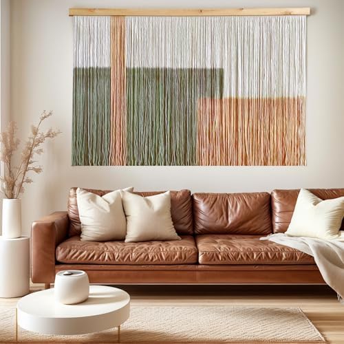 Sdjazl Woven Boho Macrame Wall Hanging Home Decor Tapestry Dip-Dyed Large Modern Handmade Colorful Mountain Landspace for Living room (khaki) - Image 3