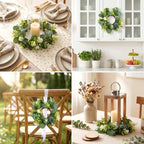 12 Pcs Candle Rings Wreaths Artificial Eucalyptus Garland Greenery Leaves Floral Candle Rings for Pillar Holder Wedding Table Centerpiece Home Decor - Image 7