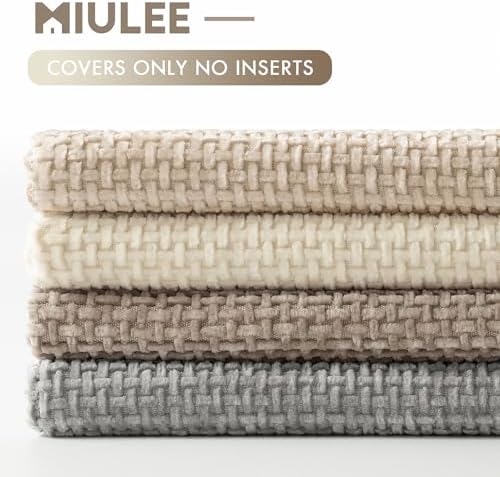 MIULEE Decorative Chenille Pillow Covers Neutral Beige 16x16 Pack of 4 - Image 6