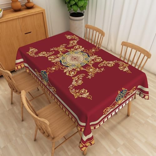Retro Chinese Style Print Tablecloth 70x120 Inch Red and Gold Chinese Pattern Bordered Fabric Table Cloth Polyester Waterproof Reusable Rectangle Table Cover for Cottage Kitchen Dining Decor by SIEDYCV