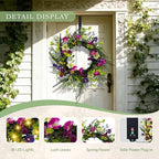 Solar Spring Wreath for Front Door Pre-lit 24inch 50LED Wreaths Spring Summer Decor for Outside Aftificial Wreaths Purple Morning Glory Wreath for Wall Festival Farmhouse Decor(2405) - Image 2