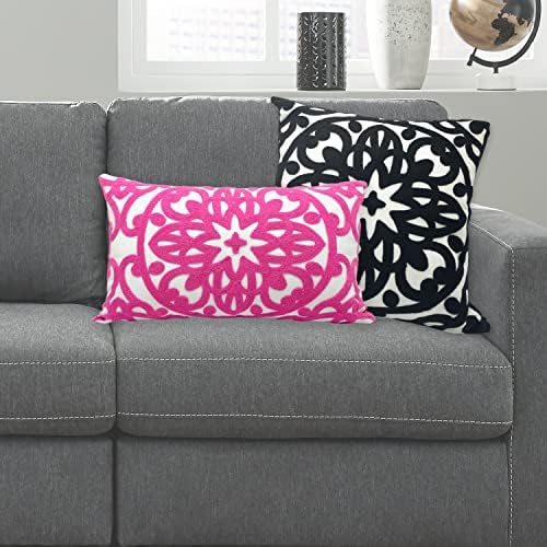Alysheer Embroidered Lumbar Throw Pillow Cover 12"x 20" Set of 2, Hot Pink - Image 5