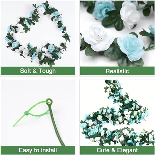 BLEUM CADE 12Pcs 16.4Ft Fake Flower Garland Faux Rose Vines with Lights - Image 5
