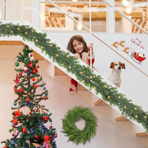 6 FT Christmas Garland Pre Lit Cedar Garlands Artificial Pine Cypress Garlands for Dining Tables Mantle Porches Outdoor Christmas Decorations - Image 2