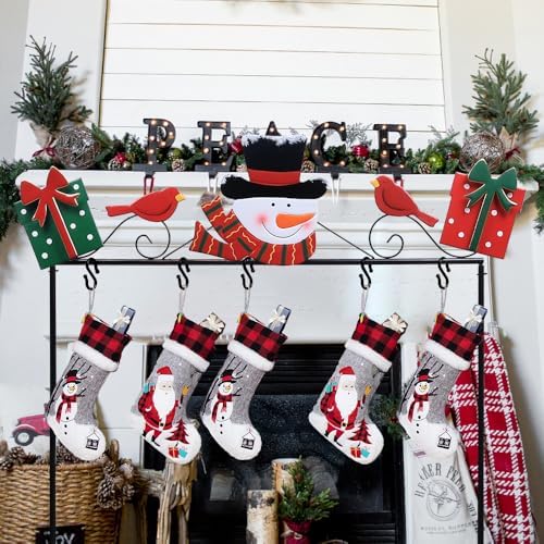 YEAHOME Christmas Stocking Holder Stand, Metal Freestanding Stocking Stand with Snowman Red Bird Xmas Gifts Box, 5 Hooks Stocking Hanger for Christmas Decorations Indoor Home Living Room Fireplace - Image 6
