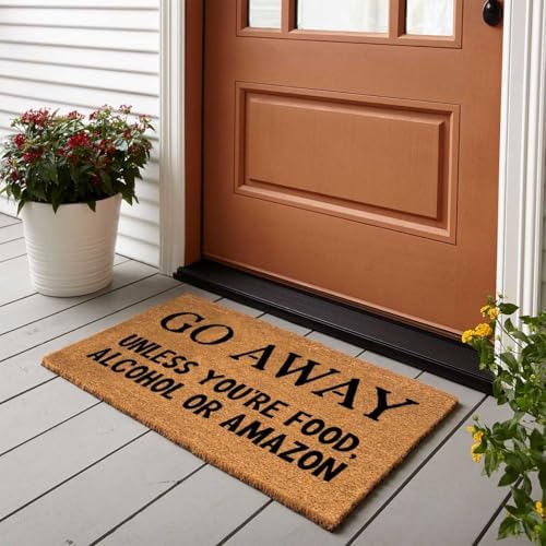 Funny Coir Doormat Go Away Unless You're Food Alcohol or Amazon Welcome Front Porch Decor Doormats For The Entrance Way Personalized Rugs Heavy-Duty PVC Back Non Slip Outdoor Mat 23.6 x 15.7 inch - Image 2
