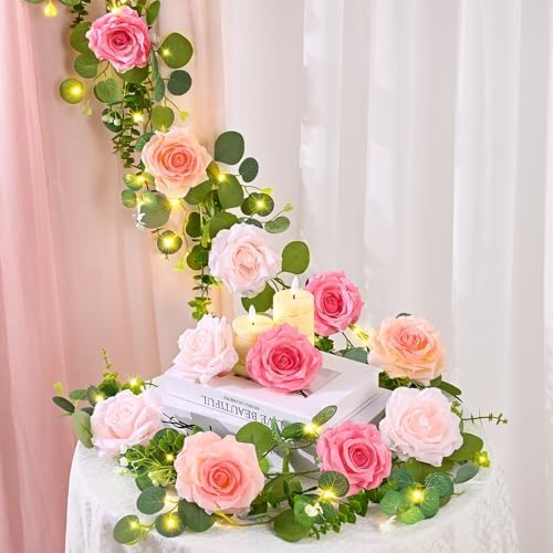 Livole 4Pcs 26 Ft Artificial Flower Garland with Light Hanging Fake Vine - Image 6
