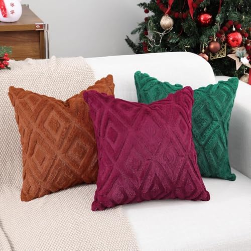 Pallene Fall Burgundy Faux Fur Throw Pillow Covers 24x24 Set of 2 - Image 5