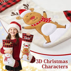 Personalized Christmas Stockings with Embroidered Name & Monogram,Custom 3D Xmas Character Stocking 3 Pack 18” Large,Santa,Snowman & Reindeer Fireplace Hanging Red Burlap Plaid Stockings(D) - Image 2