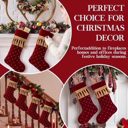 4 Pcs Large Velvet Luxury Christmas Stockings, Bling, Burgundy - Image 6