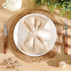 50 Set 12 Inch Round Woven Placemats with Pearl & Rhinestone Napkin Rings - Image 4