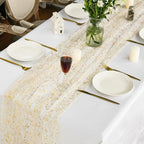 Artoid Mode 3Pcs Beige Gold Gauze Table Runner 120 Inch 10FT, Glitter Metallic Foil Sheer Dining Wedding Anniversary Holiday Birthday Table Decor for Home Party - Image 4