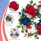 20 Inch 4th of July Wreath, Patriotic Wreaths for Front Door, Red White Blue Hydrangea Flower Wreaths with Daisy for Memorial Day,Independence Day Wreath for Front Door Wall Window Decor - Image 4