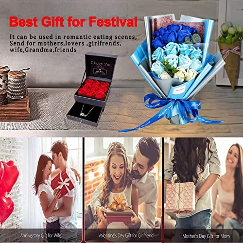 EIGHTOWN Roses Bouquet Artificial Flower - Preserved Blue Rose Flowers with Love Necklace for Her - Unique Gifts Valentine's Day, Mother's Day, Thanksgiving, Birthday, Anniversary - Image 2