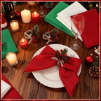 LemonRoad 36 Pcs Christmas Cloth Napkins and Napkin Ring Holders, Reusable Fabric with Pine Needle Red Fruit Napkin Rings for Xmas Table Decor, Banquet, Holiday Dinner Party, Wedding Party Supplies - Image 2