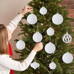 30pcs Velvet Christmas Ball Ornaments, Flocked Shatterproof Christmas Ornaments Hanging Xmas Tree Decorations Set for Home Party Holiday Decor (Multi-Size, White) - Image 6