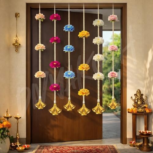 Divyakosh Hanging 6 Pcs -Handmade Floral Hanging with Artificial Flowers for Door Decoration, Temple Deckoration, Balcony/Living Room/Home Decor, Pooja Decorative Items - Image 4