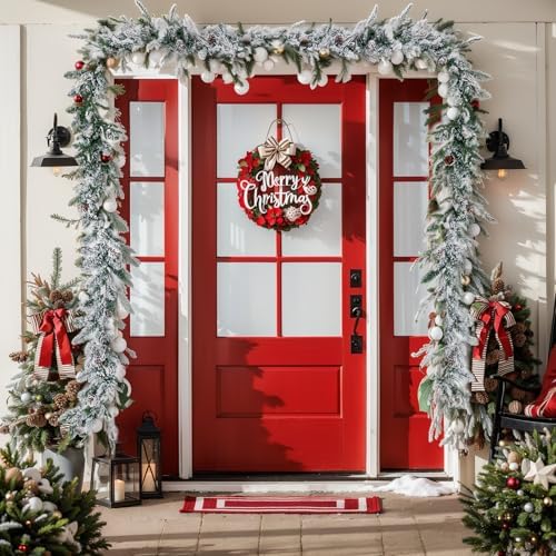 Nervure 9FT Real Touch Christmas Artificial Garland - Norfolk Pine Flocked Garland with 50 Warm White LED Lights for Home Fireplace Indoor Holiday Xmas Decor - Image 5