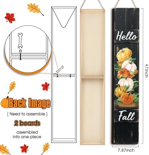 Dandat Hello Fall Porch Sign Thanksgiving Welcome Decor 47", Dark Color - Image 2