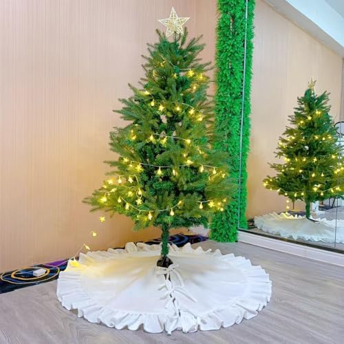 Velvet Christmas Tree Skirt White 60 inch Ruffled Holiday Tree Skirt for Rustic Xmas Tree Decoration - Image 4