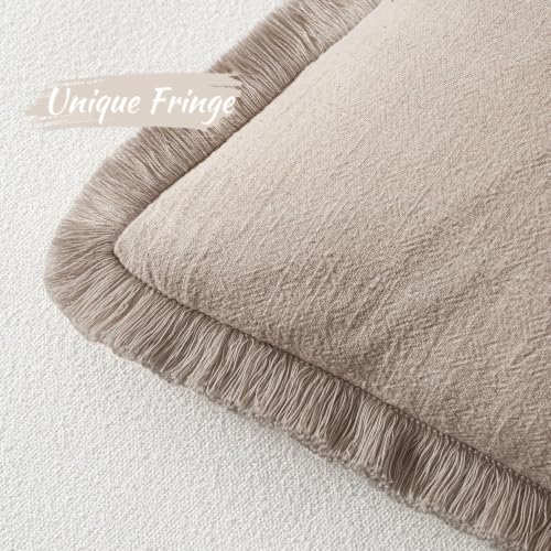 MIULEE Boho Natural Linen Fringe Decorative Euro Throw Pillow Covers 22x22 - Image 3