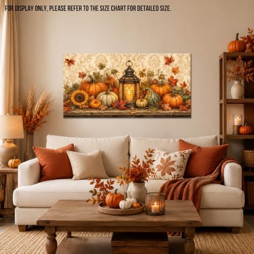 WAXWHELK Fall Canvas Wall Art Rustic Farmhouse Pumpkin Harvest Lantern Painting Pictures Artwork for Autumn Thanksgiving Home Decor Living Room Bedroom, (30"x60") - Image 2