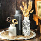 Ceramic Vintage Vase Set of 3, Vintage Flower Vases Home Decor Chinoiserie Decorative Retro Floral Vase Rustic Farmhouse Decor for Table Bookshelf Mantel Kitchen Living Room Office - Gray - Image 4