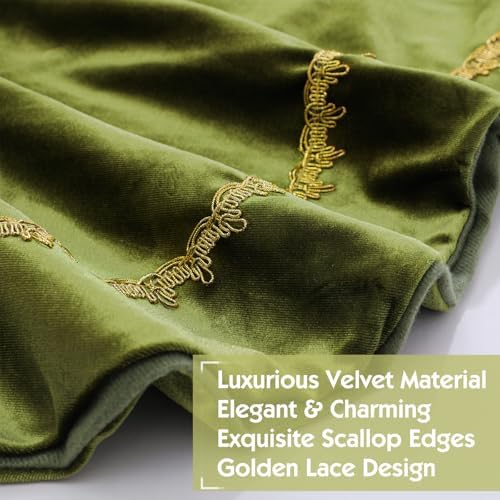 Arrowbash Olive Green 84 Inch Christmas Tree Skirt Velvet Scallop Ddge - Image 3