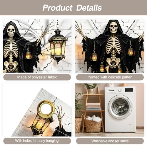 7x16FT Skull Lamp Halloween Garage Door Banner Skeleton Witch Happy Hallowen Garage Door Cover Decoration for Hallowen Decoration - Image 3