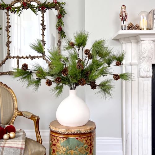 Wavwavw 6 Pcs 25.5 Inch Christmas Artificial Pine Branches with Pine Cones - Image 4