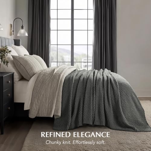 EVERGRACEHOME Chunky Chenille Knit Throw Blanket, 108x92, Charcoal Gray - Image 2
