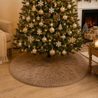 60 Inch Christmas Tree Skirt - Fluffy Faux Fur Light Brown Tree Skirt, Toka Colored Plush Xmas Holiday Decor for Parties, Small Round Tree Skirt - Image 3