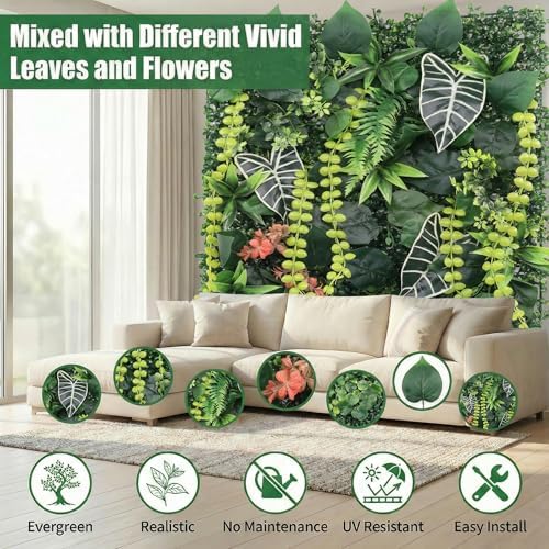 4 Pack 20"x20"Grass Wall Panels-Artificial Boxwood Panels for Greenery Wall Backdrop,UV-Protected Greenery Wall Backdrop Faux Greenery for Indoor Outdoor Decor,Garden Fence,Wedding,Privacy Screen - Image 3