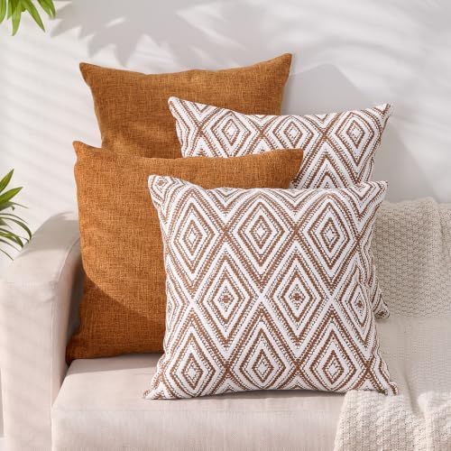 HPUK Throw Pillow Covers 18x18, Set of 4, Golden Brown Couch Pillow Covers by HPUK