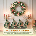 28 Inch Lighted Christmas Wreath with 50 Warm White LEDs and Timer, Battery Operated Pre-Lit Artificial Wreath with Christmas Ornaments and Gold Mesh Leaves for Front Door and Mantel - Image 2
