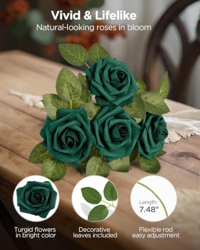 InnoGear Fake Roses 100 Pcs Hunt Green Flowers Artificial Faux Foam Floral - Image 2