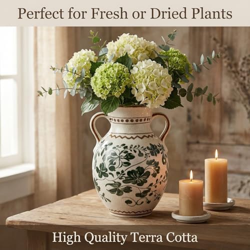 EFISPSS Ceramic Vintage Vase Decorative Spring Decor Chinese Crackle Floral Handle for Dining Room Living Room Green - Image 4