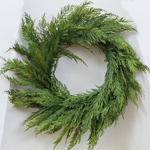 24’’ Real Touch Christmas Wreath, Artificial Cedar Wreath for Front Door by MISSIROSE