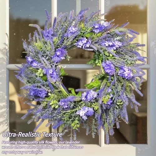 26" Artificial Spring Wreath for Front Door - Large Silk Hydrangea Daisy Rose Mixed Floral Wreath - Farmhouse Porch Wall Decor, Easter Mother's Day Decoration (Multicolor) (Purple, 24in) - Image 3