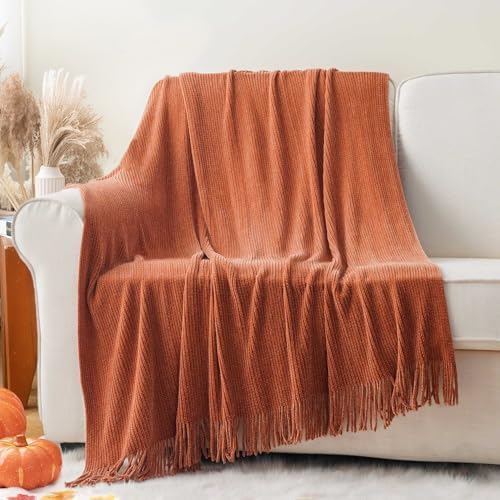 BATTILO HOME Rust Orange Throw Blanket for Couch, 50"x60" by BATTILOHOME