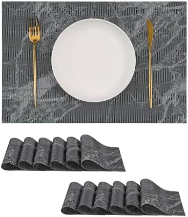 Leetaltree Woven Vinyl Placemats Set of 12,Black Marble by Leetaltree-ArtatEveryTable