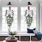 30" Christmas Teardrop Swag for Front Door Artificial Winter Swag Garland with Pine Cones, Berry Clusters, White Ball Ornaments and Ribbons for Thanksgiving Holiday Christmas Decoration - Image 6
