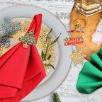 Ziliny 16 Pcs Cotton Christmas Napkins and Rings Set, 8 Washable Thanksgiving Napkins Cloth, 8 Xmas Napkin Rings for Xmas Dinner Party Table Decoration(Classic Style) - Image 3