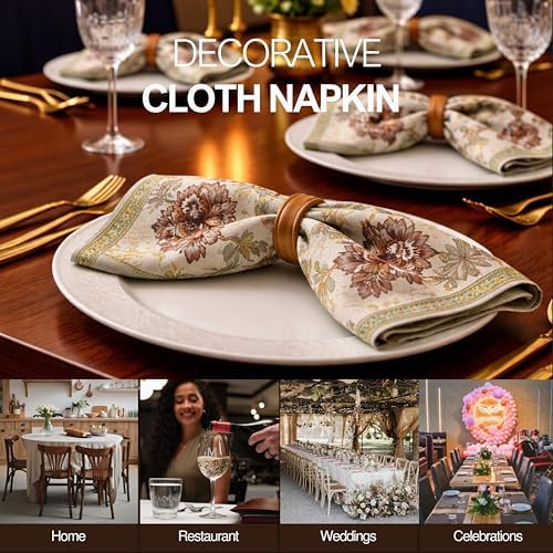 FINGERCRAFT Cloth Napkins Set of 12 Cotton Linen, 20x20 Inch, Royal Bloom - Image 7