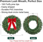 24in Pre Lit Christmas Wreath with Lights & Timer & Remote - 50 Multi-Colored LEDs, 8 Lighting Modes - Lighted Christmas Wreath with Hanger & Red Bow for Christmas Indoor Front Door Porch Decorations - Image 3