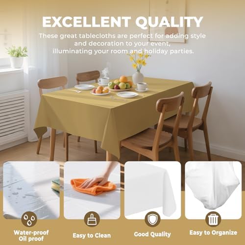 54 Inch X 300 Feet Plastic Table Cover Roll Premium Disposable Plastic Tablecloth for All Type/Shape Tables | Picnic, Party, Banquet, Birthdays, Weddings (Gold, 54 Inch X 300 Feet) - Image 3