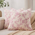 2 Pack French Floral Throw Pillow Covers 24x24in, Pink/Cream by Unknown