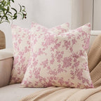 2 Pack French Floral Throw Pillow Covers 24x24in, Pink/Cream by Unknown