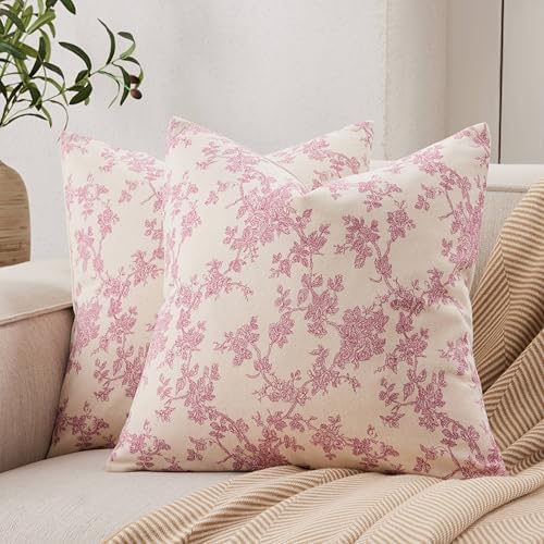 2 Pack French Floral Throw Pillow Covers 24x24in, Pink/Cream by Unknown